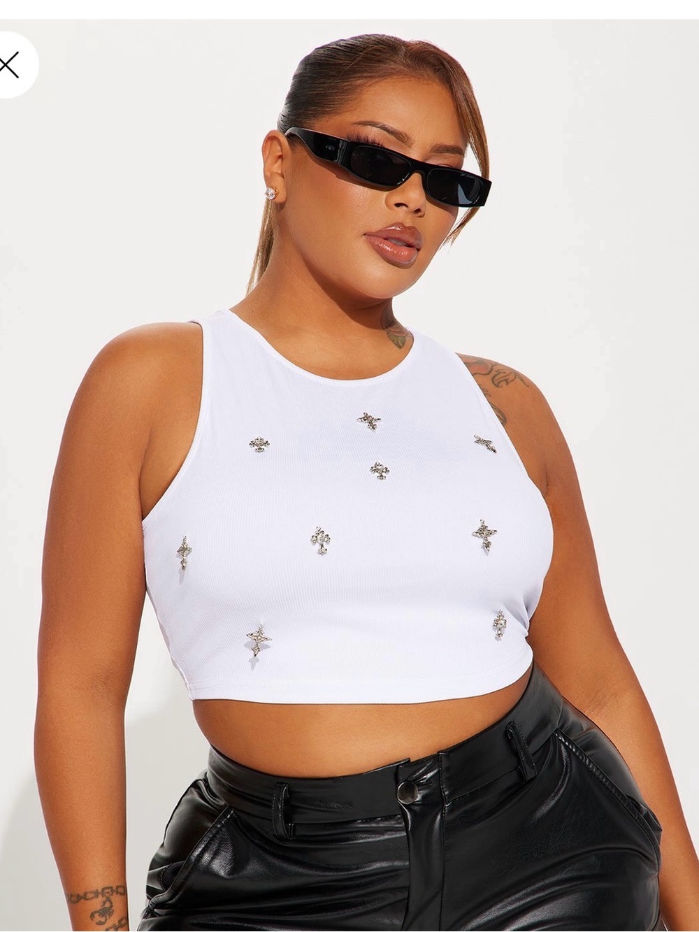 Fashion Nova White Crystal Embellished Ribbed Crop Top